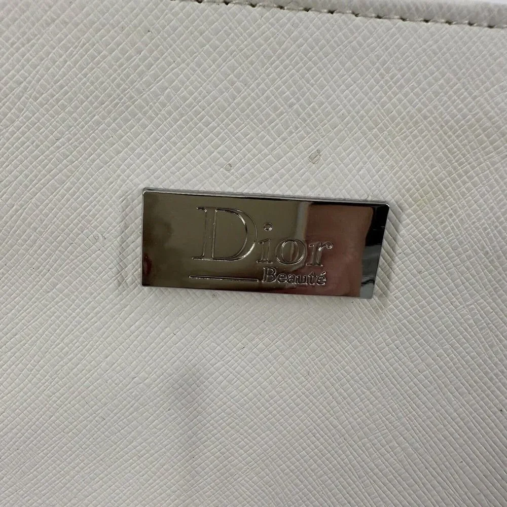 Dior Beauty Cosmetic Bag White Vegan Leather Snap Close Small Travel Bag Clutch
